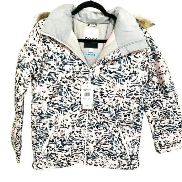Roxy Abstract Faux Fur Trim Dry Flight Technology Parka Size 16 XXL NWT - Picture 1 of 10